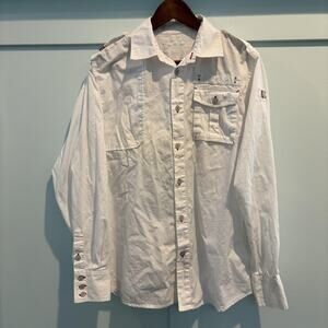 Coogi Australia Shirt Mens Large Button Up Quilted Cotton Metal Buttons y2k